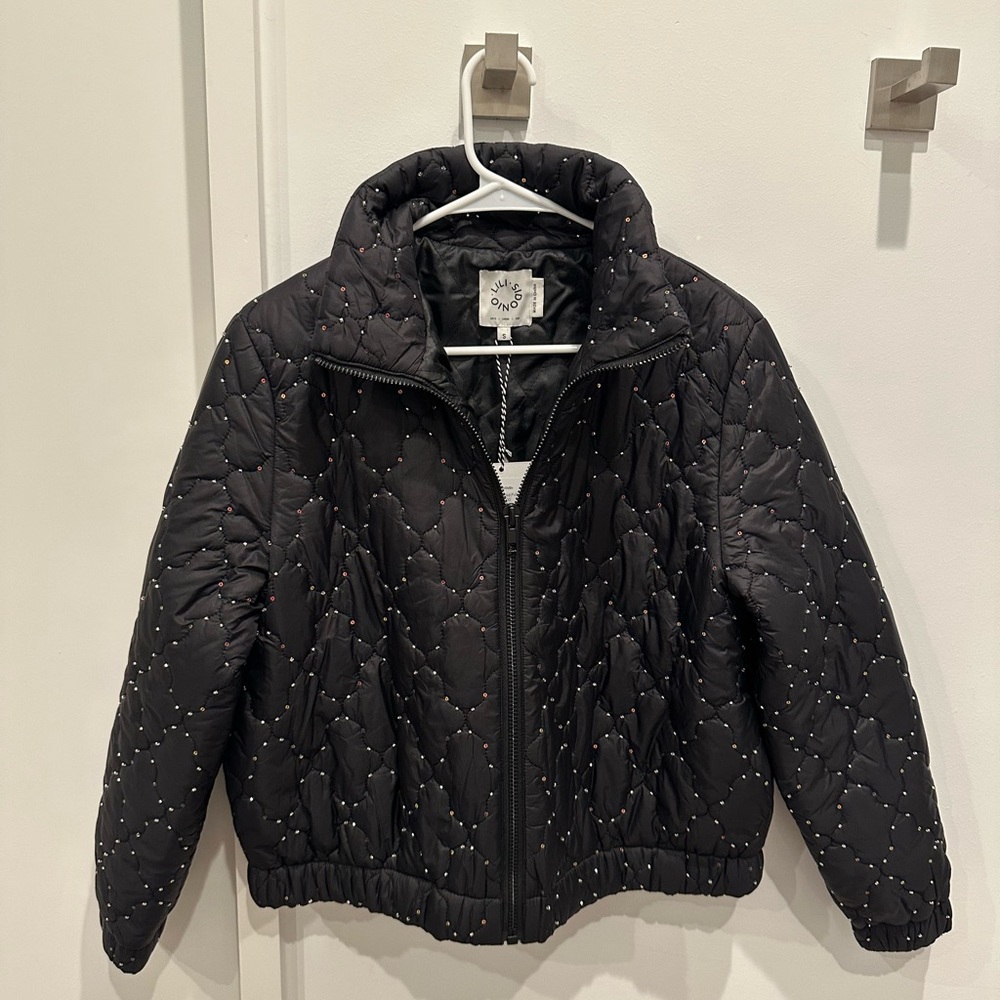 Black Quilted Puffer Jacket with High Collar